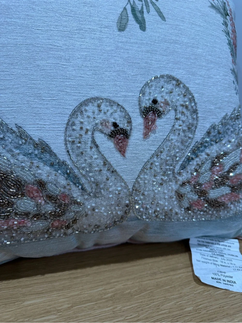 Swan Pink decorative beaded pillow NWOT
